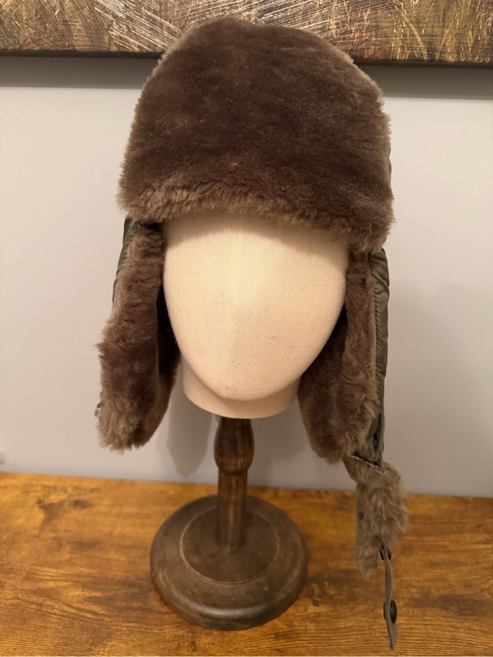 USAF B-9B Flyers Winter Helmet Bancroft Faux Fur Trapper Hat Olive Medium - Picture 6 of 12